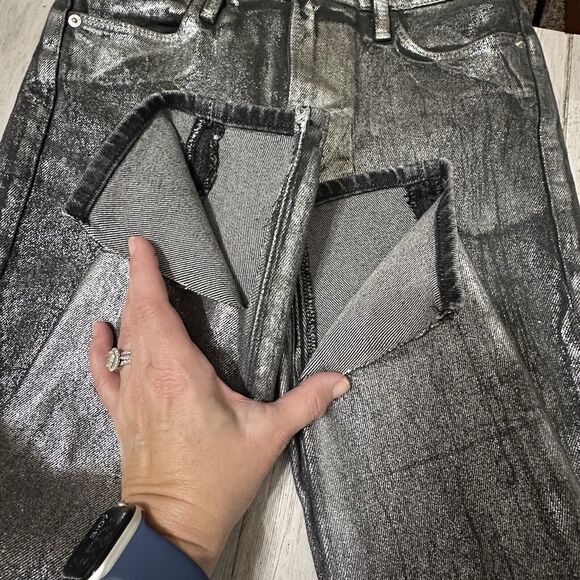 FRAME Le High Skinny Crop Pants 24 Chrome Noir Skinny Party Lyocell Club FLAW? - Picture 8 of 10